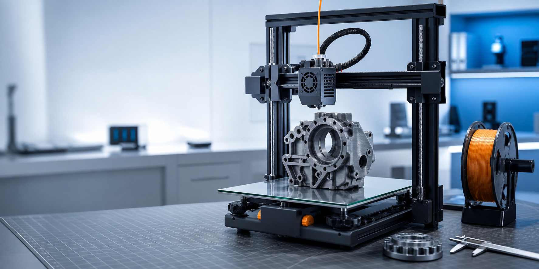 3D-принтер печатает техническую деталь